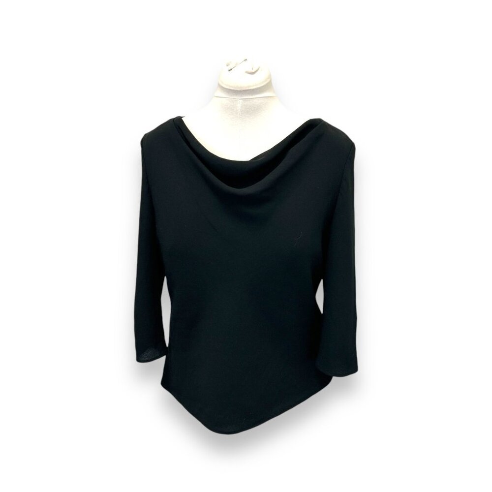 Donna Ricco Women’s Black Cowl Neck Lace Inset Sleeves Blouse Size 14